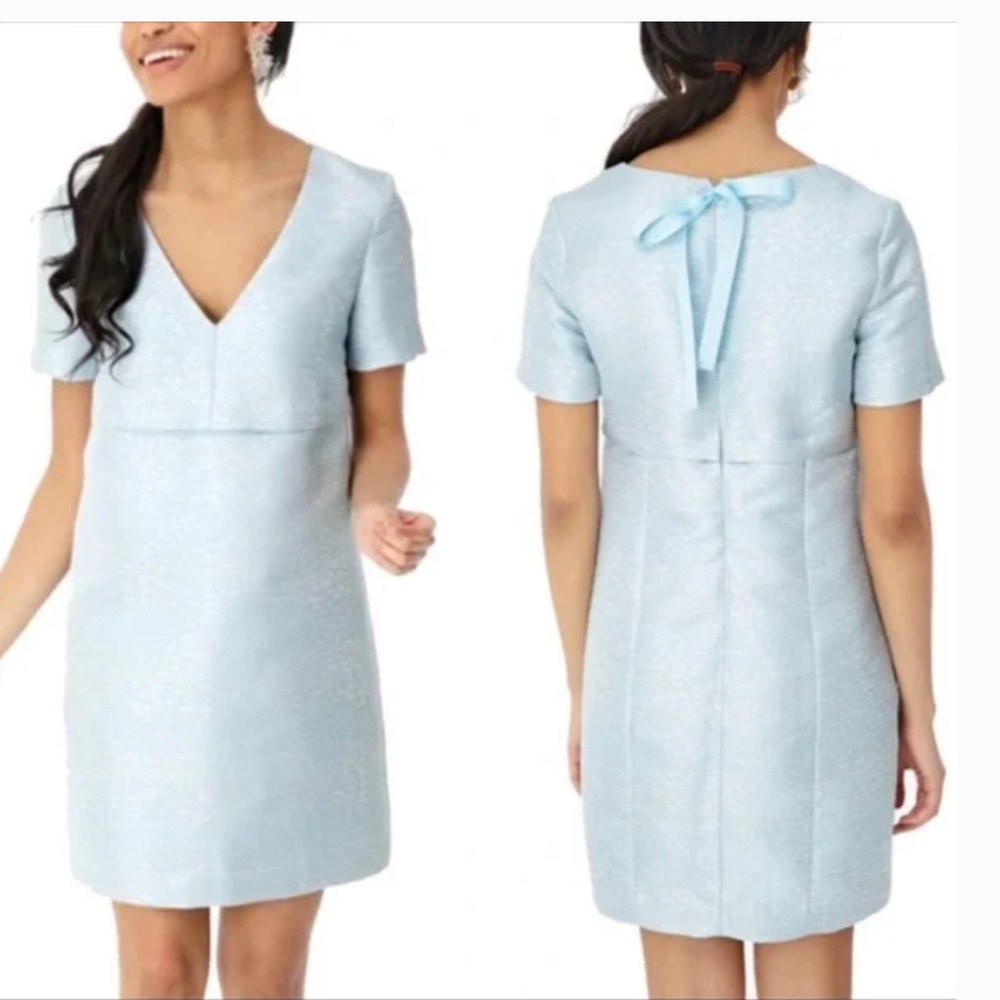 Tuckernuck Pale Blue Textured V-Neck Mini Dress with Back Tie